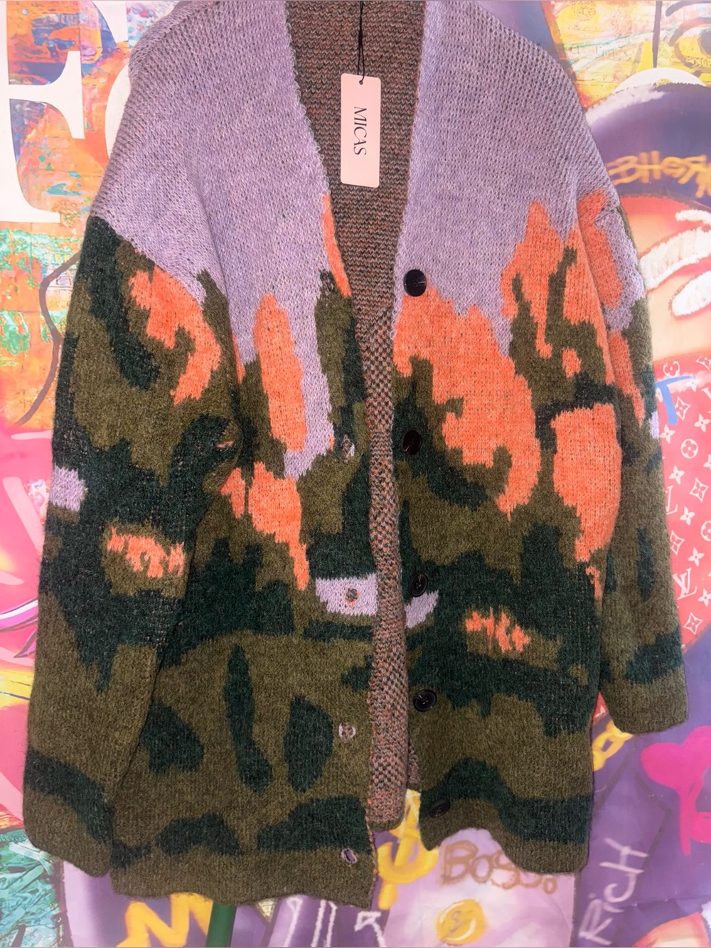 MICAS Green and Coral Patterned Women’s Cardigan Sweater